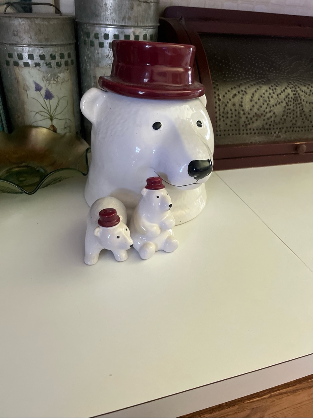 Threshold White Polar Bear Cookie Jar Set with Red Hats